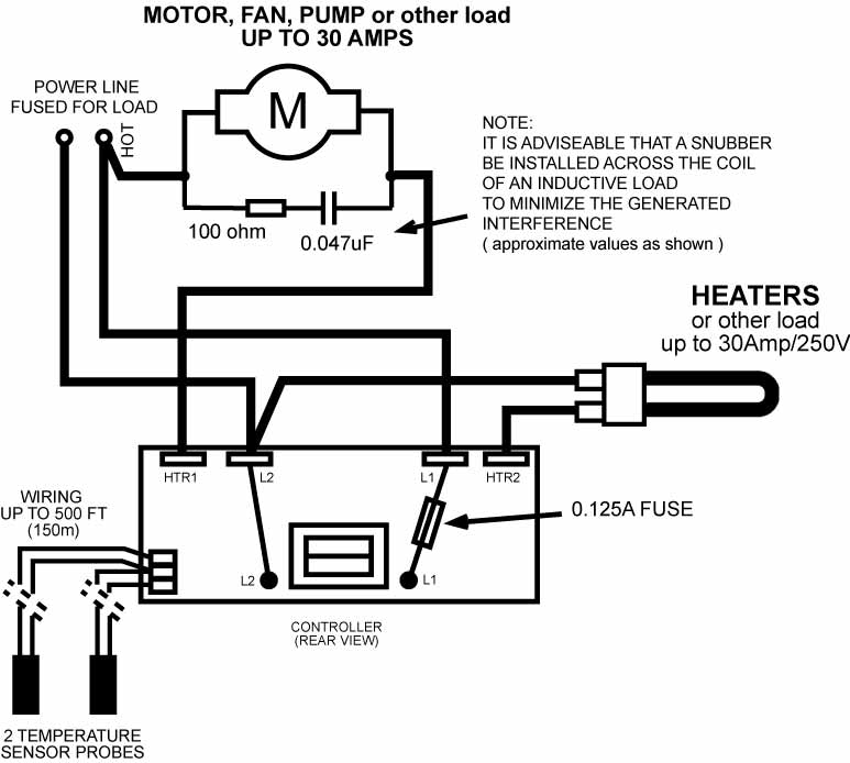 DSD-4 Temperature Difference Controller wiring for up A-C and Heater