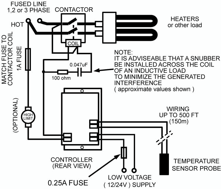Digital Thermometer wiring with low voltage supply and for very high power loads